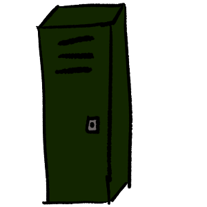 black outlines, a singular dark green locker with a lock on the right